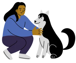 Illustration of a woman with a dog